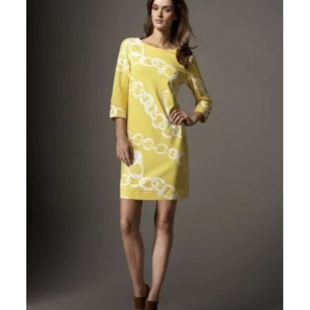 Lilly Pulitzer Womens Small Yellow Lock & Chain Print Jonah Ponte Shift Dress